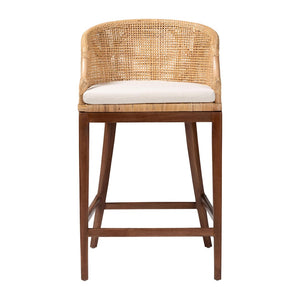 Baxton Studio bali Lumajang Bohemian Bar Stool - Handcrafted Rattan & Acacia Wood with Ergonomic Comfort & Style Lumajang-Light Honey/Light Brown Rattan-BS