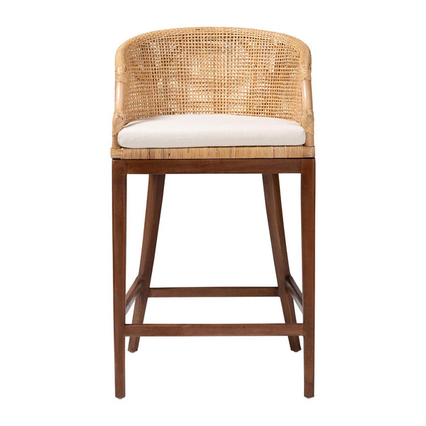 Baxton Studio bali Lumajang Bohemian Bar Stool - Handcrafted Rattan & Acacia Wood with Ergonomic Comfort & Style Lumajang-Light Honey/Light Brown Rattan-BS