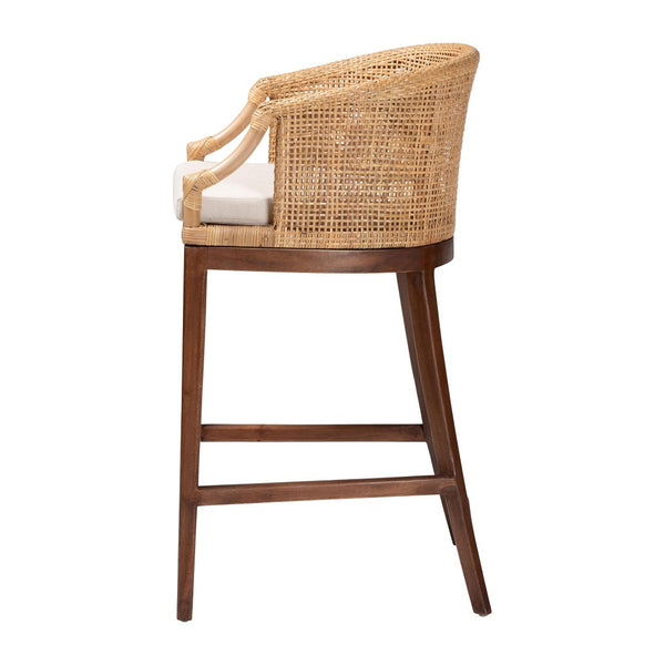 Baxton Studio bali Lumajang Bohemian Bar Stool - Handcrafted Rattan & Acacia Wood with Ergonomic Comfort & Style Lumajang-Light Honey/Light Brown Rattan-BS