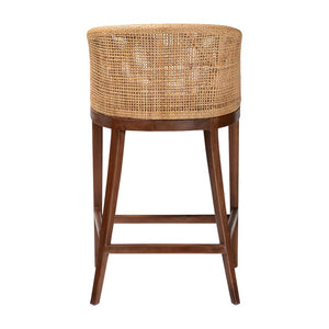 Baxton Studio bali Lumajang Bohemian Bar Stool - Handcrafted Rattan & Acacia Wood with Ergonomic Comfort & Style Lumajang-Light Honey/Light Brown Rattan-BS