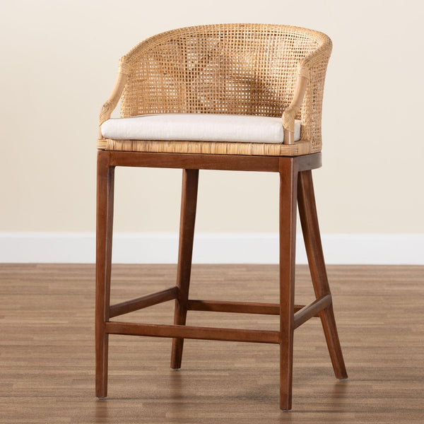 Baxton Studio bali Lumajang Bohemian Bar Stool - Handcrafted Rattan & Acacia Wood with Ergonomic Comfort & Style Lumajang-Light Honey/Light Brown Rattan-BS