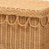 bali & pari Erla Bohemian Light Honey Rattan Accent Bench with Scallop border