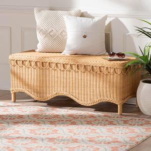 Baxton Studio bali Erla Bohemian Honey Rattan Accent Bench with Scalloped Edge - Handcrafted Island Charm Indiana-Light Honey Rattan-Bench