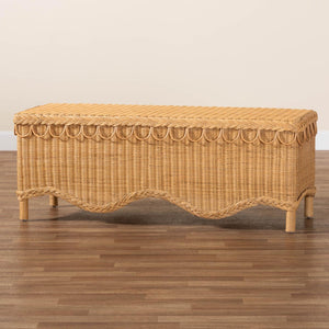 Baxton Studio bali Erla Bohemian Honey Rattan Accent Bench with Scalloped Edge - Handcrafted Island Charm Indiana-Light Honey Rattan-Bench