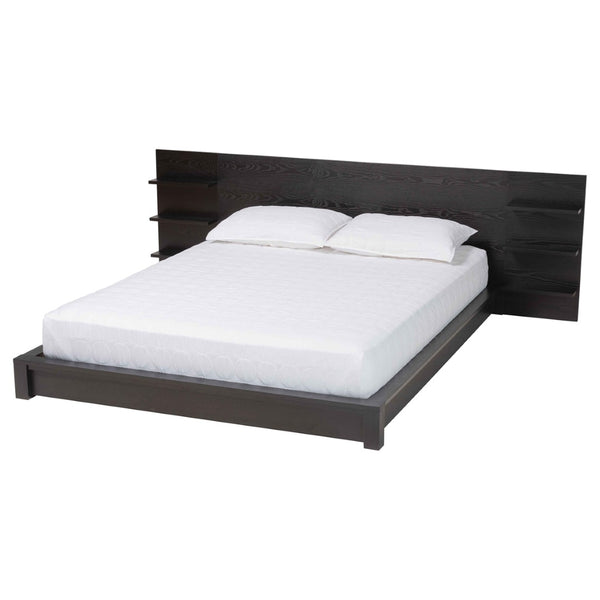 Baxton Studio Baxton Studio Elina Modern Queen Platform Bed with Headboard Shelves for Stylish Bedroom Storage MG-0051-Ebony Black-Queen