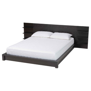 Baxton Studio Elina Modern Ebony Black Wood Queen Size Platform Bed with Built-In Shelves