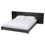 Elina Modern Ebony Black Wood Queen Size Platform Bed with Built-In Shelves