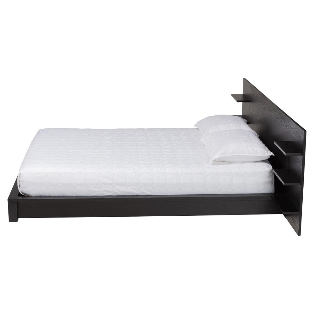 Baxton Studio Baxton Studio Elina Modern Queen Platform Bed with Headboard Shelves for Stylish Bedroom Storage MG-0051-Ebony Black-Queen