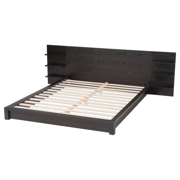 Baxton Studio Baxton Studio Elina Modern Queen Platform Bed with Headboard Shelves for Stylish Bedroom Storage MG-0051-Ebony Black-Queen
