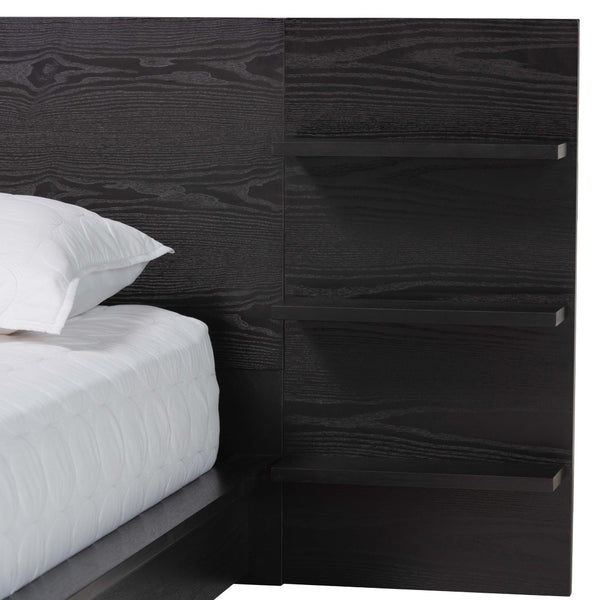 Baxton Studio Baxton Studio Elina Modern Queen Platform Bed with Headboard Shelves for Stylish Bedroom Storage MG-0051-Ebony Black-Queen