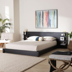 Baxton Studio Baxton Studio Elina Modern Queen Platform Bed with Headboard Shelves for Stylish Bedroom Storage MG-0051-Ebony Black-Queen