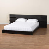 Baxton Studio Elina Modern Ebony Black Wood Queen Size Platform Bed with Built-In Shelves