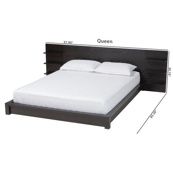 Baxton Studio Baxton Studio Elina Modern Queen Platform Bed with Headboard Shelves for Stylish Bedroom Storage MG-0051-Ebony Black-Queen