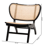 bali & pari Brisbane Bohemian Black Mahogany Wood and Woven Rattan Accent Chair