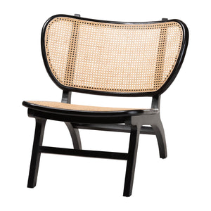 bali & pari Brisbane Bohemian Black Mahogany Wood and Woven Rattan Accent Chair