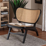 bali & pari Brisbane Bohemian Black Mahogany Wood and Woven Rattan Accent Chair