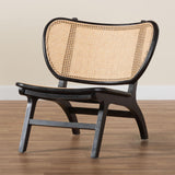 bali & pari Brisbane Bohemian Black Mahogany Wood and Woven Rattan Accent Chair