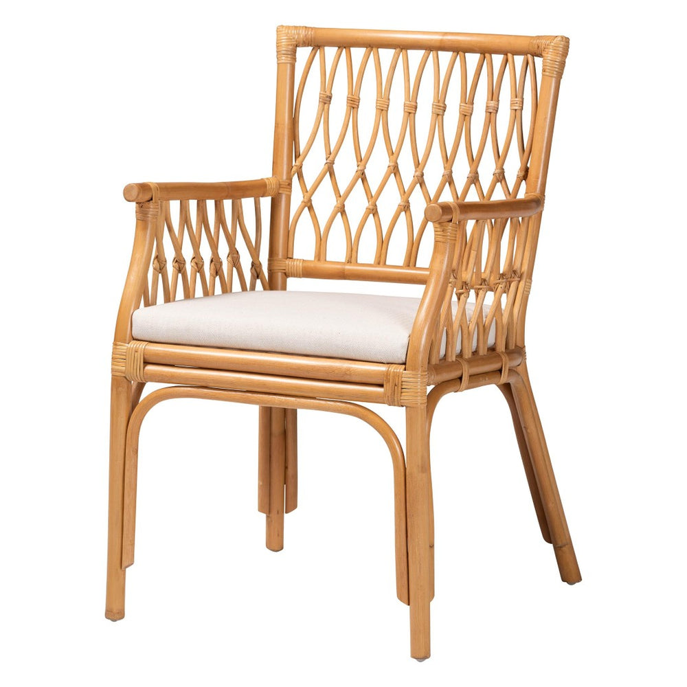 Baxton Studio bali Maisa Bohemian Rattan Arm Chair - Handcrafted Comfort & Artisanal Style for Cozy Spaces Maze-Light Honey Rattan-CC