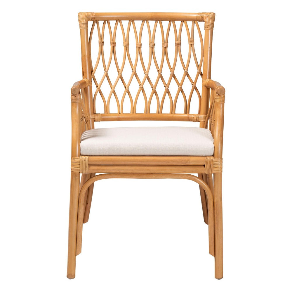 Baxton Studio bali Maisa Bohemian Rattan Arm Chair - Handcrafted Comfort & Artisanal Style for Cozy Spaces Maze-Light Honey Rattan-CC