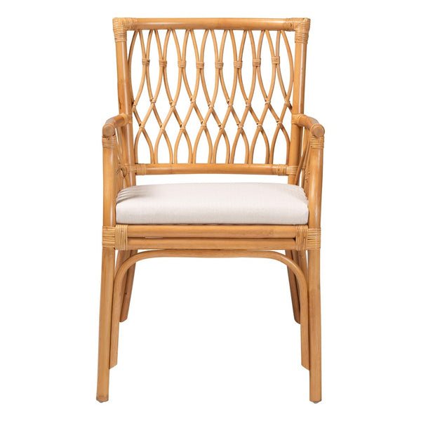 Baxton Studio bali Maisa Bohemian Rattan Arm Chair - Handcrafted Comfort & Artisanal Style for Cozy Spaces Maze-Light Honey Rattan-CC