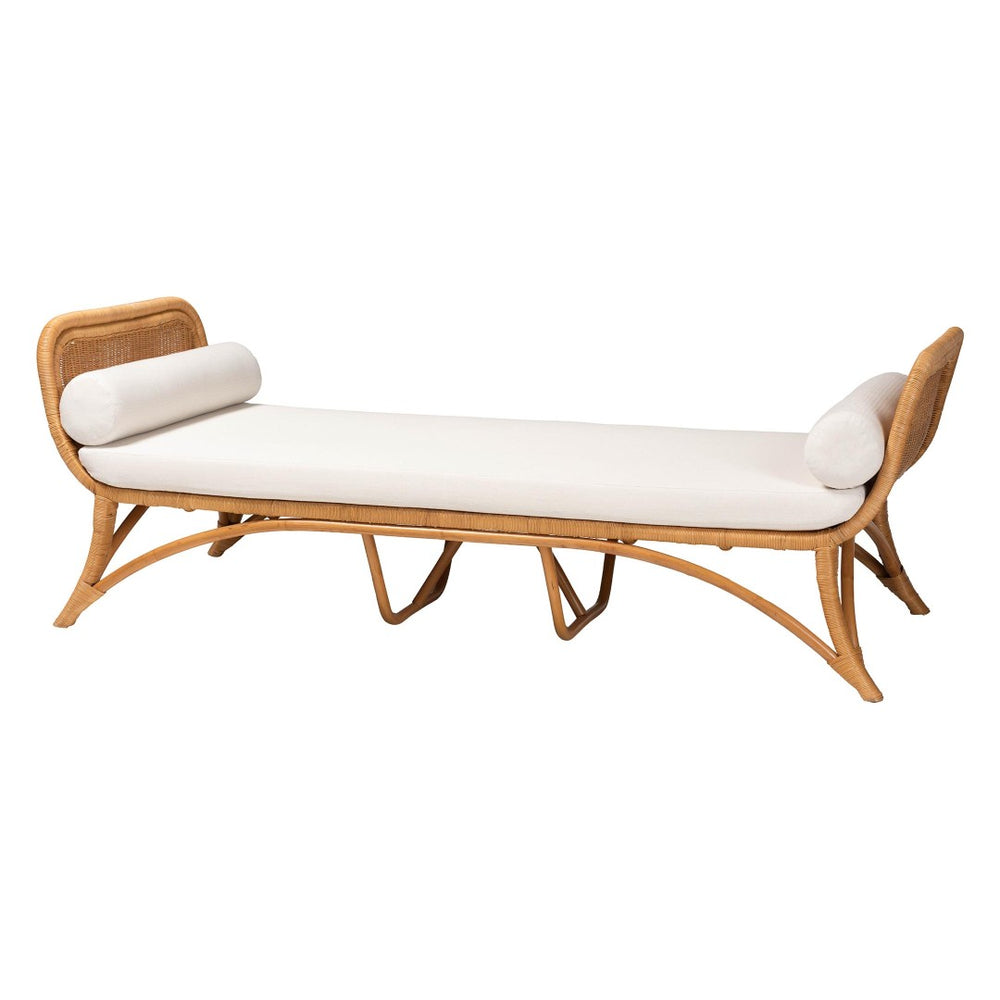 Baxton Studio bali Bali Veve Bohemian Daybed - Handcrafted Honey Rattan with Plush Cushion & Pillows for Relaxed Living Veve-Light Honey Rattan/Cushioned-Daybed