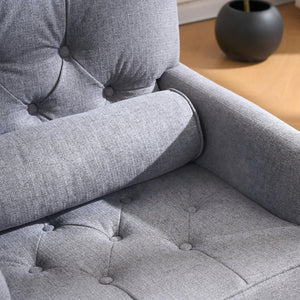 English Elm Tufted Linen Corduroy Accent Chair Studded Trim Mid Century Modern Bedroom Lounge W3523P450234
