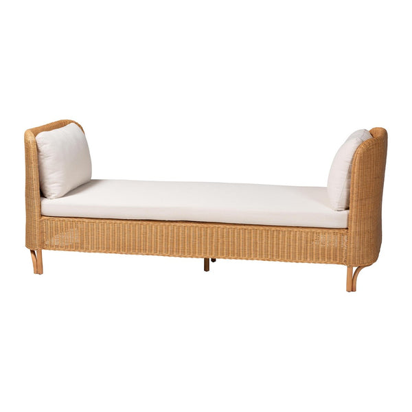 Baxton Studio bali Bali Handcrafted Diva Bohemian Rattan Daybed - Elegant Honey Finish for Indoor & Outdoor Serenity Diva-Light Honey Rattan/Cushioned-Daybed
