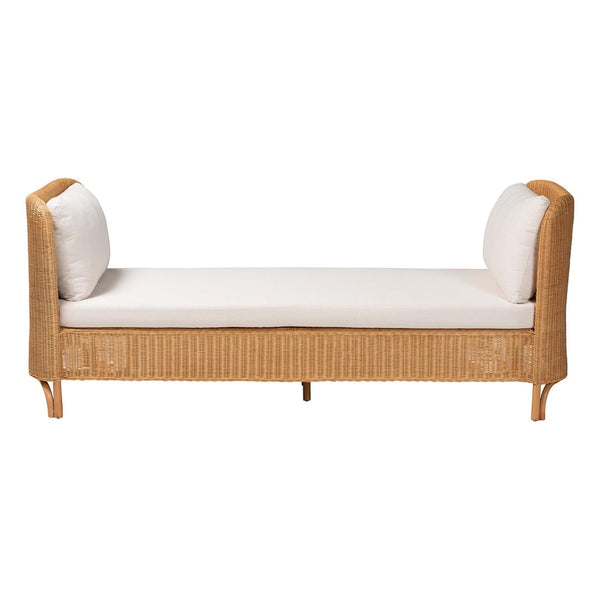 Baxton Studio bali Bali Handcrafted Diva Bohemian Rattan Daybed - Elegant Honey Finish for Indoor & Outdoor Serenity Diva-Light Honey Rattan/Cushioned-Daybed