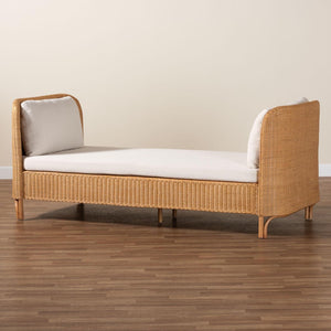 Baxton Studio bali Bali Handcrafted Diva Bohemian Rattan Daybed - Elegant Honey Finish for Indoor & Outdoor Serenity Diva-Light Honey Rattan/Cushioned-Daybed