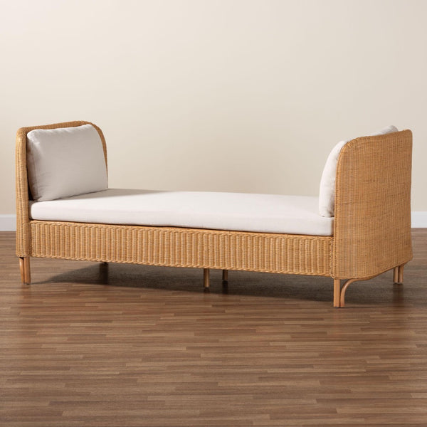 Baxton Studio bali Bali Handcrafted Diva Bohemian Rattan Daybed - Elegant Honey Finish for Indoor & Outdoor Serenity Diva-Light Honey Rattan/Cushioned-Daybed