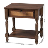 Baxton Studio Roden Transitional Dark Brown Nightstand with Rattan