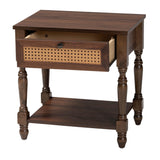 Baxton Studio Roden Transitional Dark Brown Nightstand with Rattan