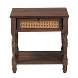 Baxton Studio Roden Transitional Dark Brown Nightstand with Rattan