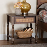 Baxton Studio Roden Transitional Dark Brown Nightstand with Rattan