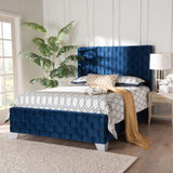 Baxton Studio Emlyn Glam and Luxe Navy Blue Velvet Fabric Queen Size Panel Bed