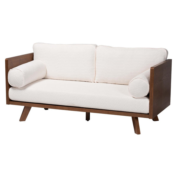 Baxton Studio Baxton Studio Uriel Mid-Century Modern Boucle Sofa with Supportive Seating for Stylish Living Spaces Cream Uriel-3S-Vanilla/Walnut-SF