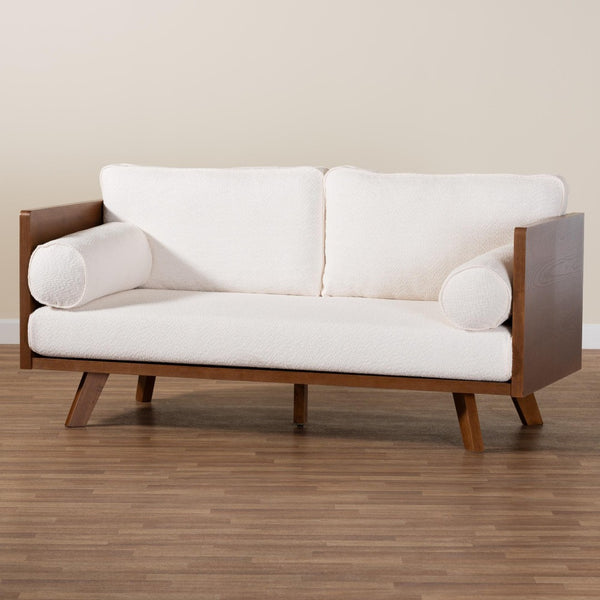 Baxton Studio Baxton Studio Uriel Mid-Century Modern Boucle Sofa with Supportive Seating for Stylish Living Spaces Cream Uriel-3S-Vanilla/Walnut-SF