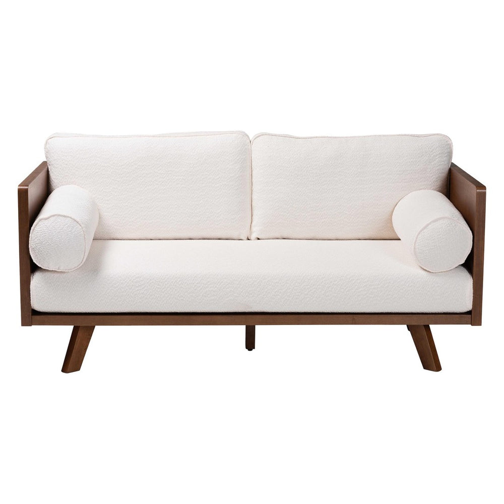Baxton Studio Baxton Studio Uriel Mid-Century Modern Boucle Sofa with Supportive Seating for Stylish Living Spaces Cream Uriel-3S-Vanilla/Walnut-SF