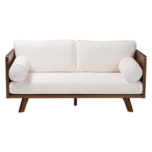 Baxton Studio Baxton Studio Uriel Mid-Century Modern Boucle Sofa with Supportive Seating for Stylish Living Spaces Cream Uriel-3S-Vanilla/Walnut-SF