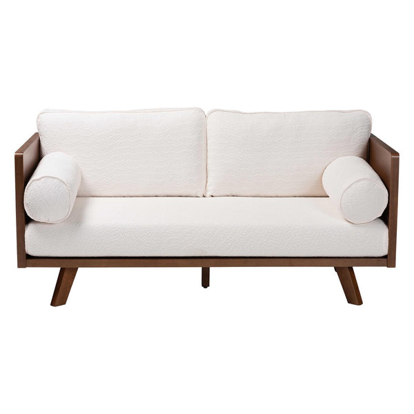 Baxton Studio Baxton Studio Uriel Mid-Century Modern Boucle Sofa with Supportive Seating for Stylish Living Spaces Cream Uriel-3S-Vanilla/Walnut-SF