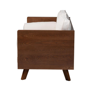 Baxton Studio Baxton Studio Uriel Mid-Century Modern Boucle Sofa with Supportive Seating for Stylish Living Spaces Cream Uriel-3S-Vanilla/Walnut-SF