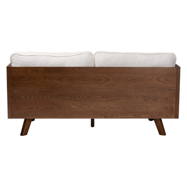 Baxton Studio Baxton Studio Uriel Mid-Century Modern Boucle Sofa with Supportive Seating for Stylish Living Spaces Cream Uriel-3S-Vanilla/Walnut-SF