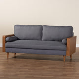 Baxton Studio Harleson Mid-Century Modern Grey Fabric and Walnut Brown Wood Sofa