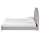 Baxton Studio Acosta Glam and Luxe Light Grey Velvet Seashell-Headboard Queen Size Platform Bed