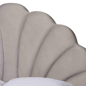 Baxton Studio Baxton Studio Acosta Glam Queen Platform Bed in Light Grey Velvet with Seashell Headboard Design CF9434-Light Grey-Queen