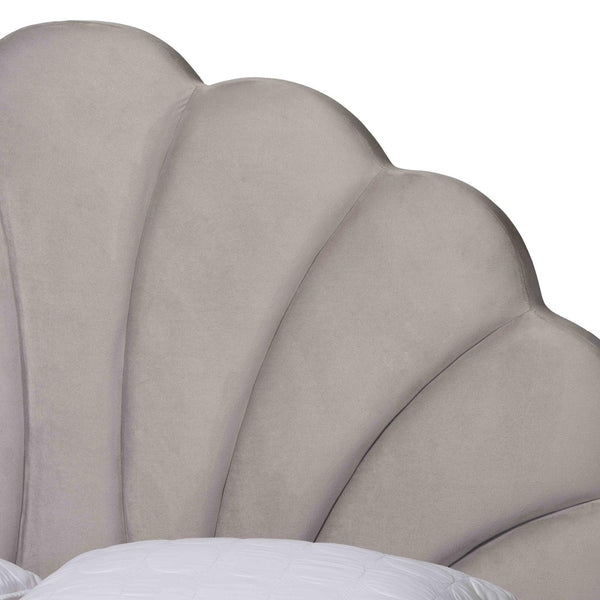 Baxton Studio Baxton Studio Acosta Glam Queen Platform Bed in Light Grey Velvet with Seashell Headboard Design CF9434-Light Grey-Queen