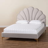 Baxton Studio Acosta Glam and Luxe Light Grey Velvet Seashell-Headboard Queen Size Platform Bed