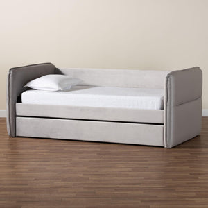 Baxton Studio Baxton Studio Finch Modern Light Grey Velvet Daybed with Trundle - Elegant Design for Small Spaces Twin CF9382-A-Light Grey-Daybed-T/T