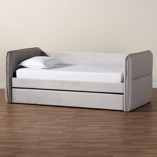 Baxton Studio Baxton Studio Finch Modern Light Grey Velvet Daybed with Trundle - Elegant Design for Small Spaces Twin CF9382-A-Light Grey-Daybed-T/T