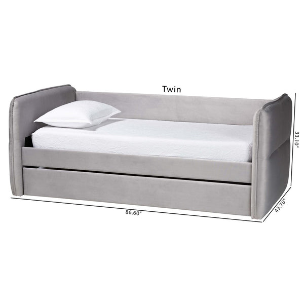 Baxton Studio Baxton Studio Finch Modern Light Grey Velvet Daybed with Trundle - Elegant Design for Small Spaces Twin CF9382-A-Light Grey-Daybed-T/T